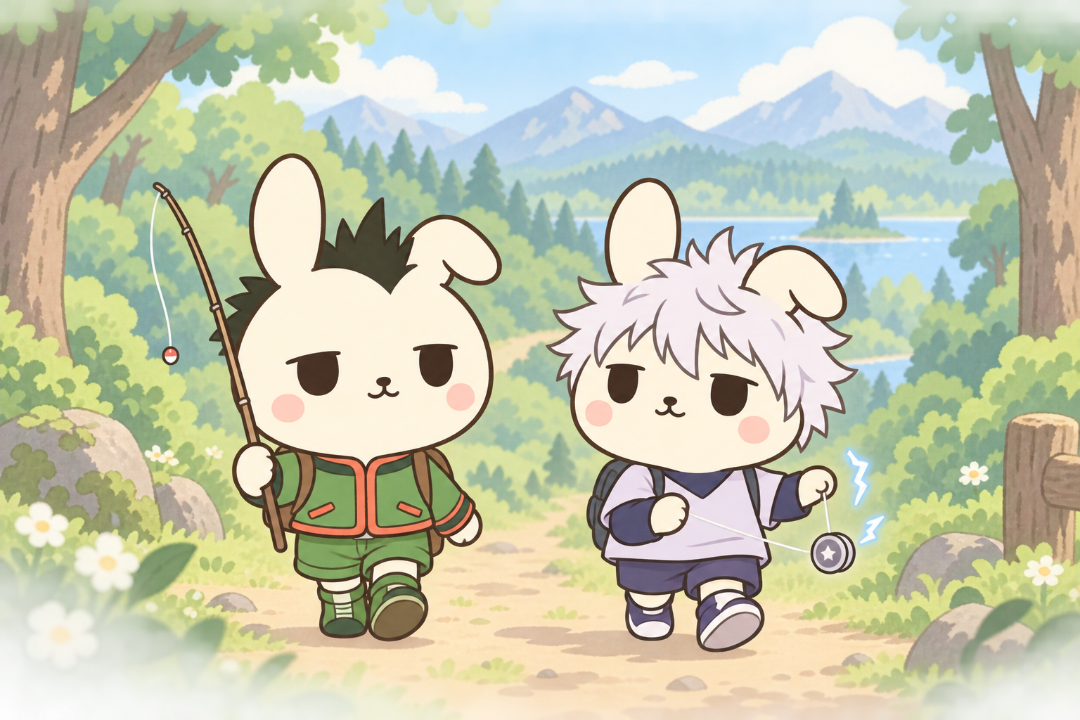 緑色の服の人物と銀髪の人物