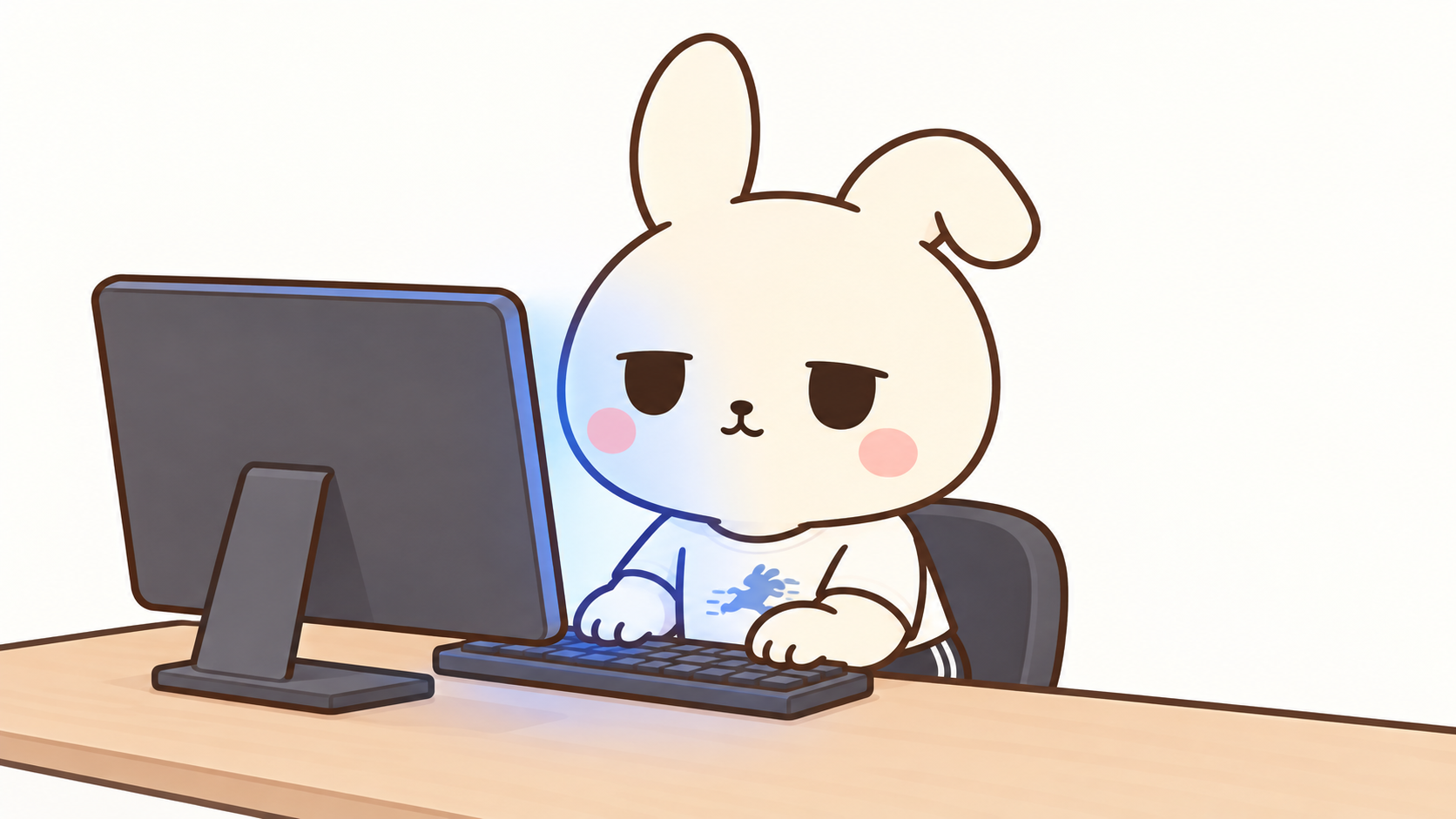 パソコンのブルーライトを浴びながら働くのんちゃん
