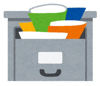 メールがたくさん届く受信箱を表す、書類が入ったボックスのイラスト